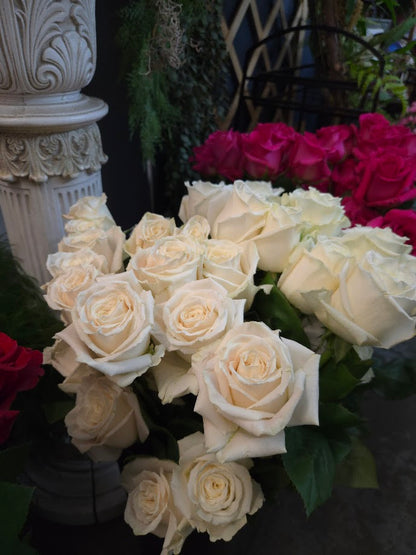 Dozen Roses with Greens