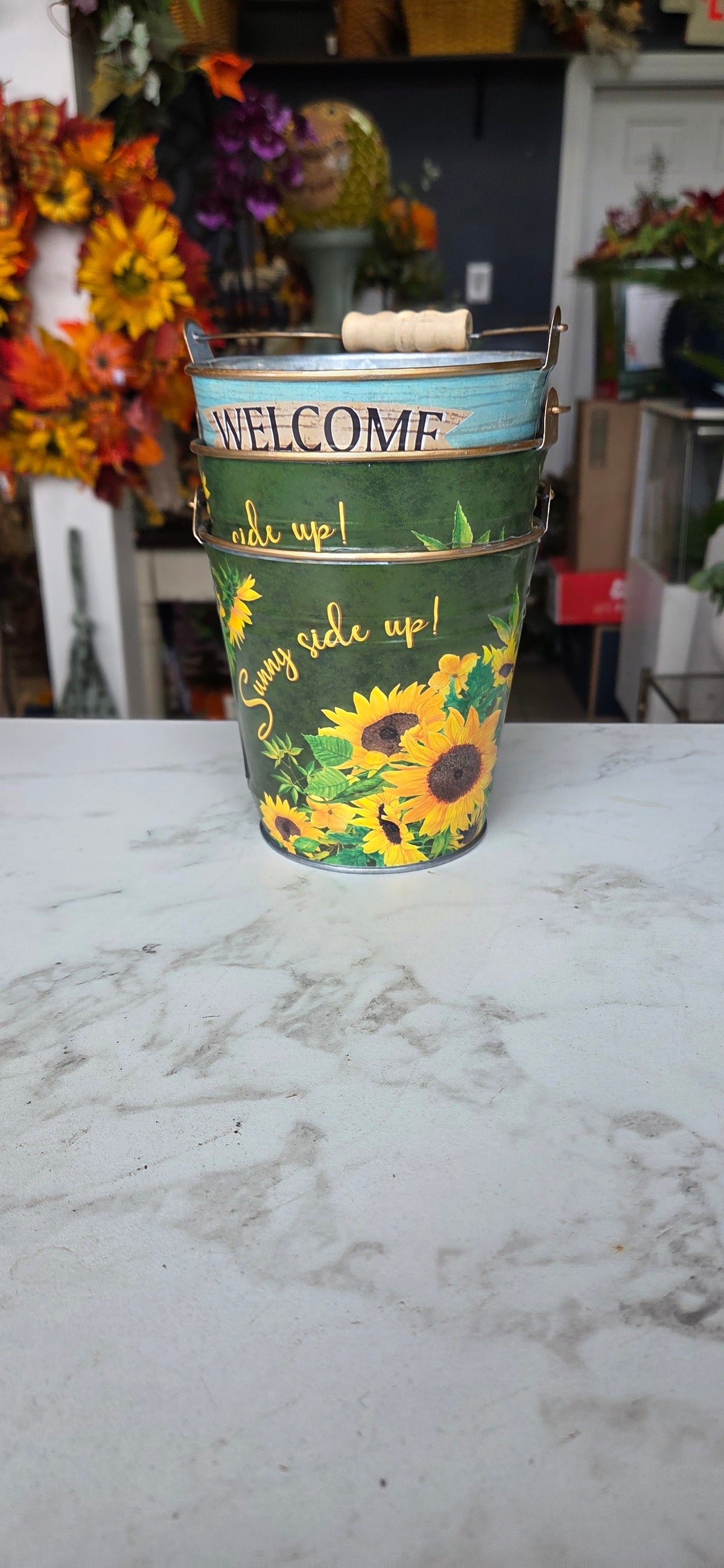 Metal Sunflower Bucket