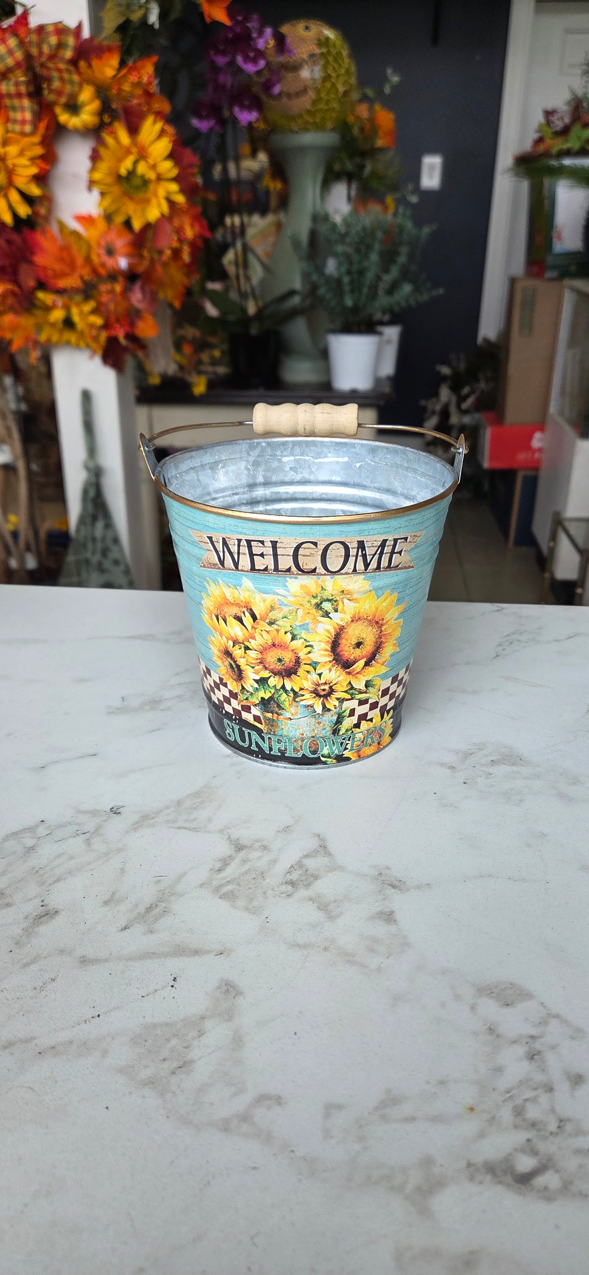 Metal Sunflower Bucket